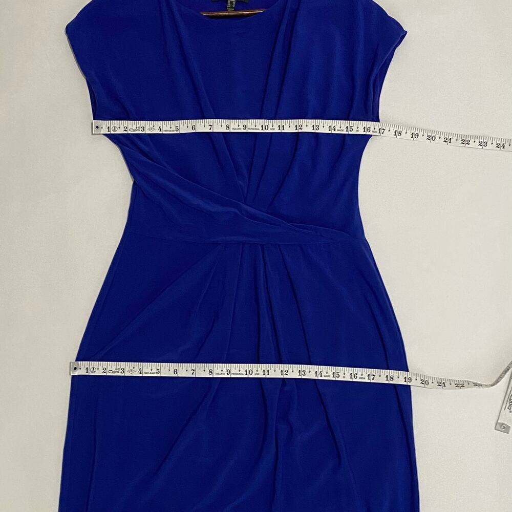 Adrianna Papell Blue Knee Length Dress Size 10 Ruched Waist Cap Sleeve Work - Picture 6 of 11